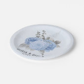 Dusty Blue en Silver Floral Wedding Papieren Bordje (Gekanteld)