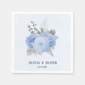 Dusty Blue en Silver Floral Wedding Servet (Voorkant)