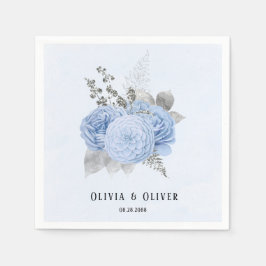 Dusty Blue en Silver Floral Wedding Servet