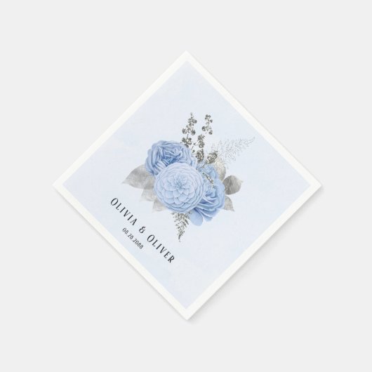 Dusty Blue en Silver Floral Wedding Servet (Hoek)
