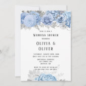 Dusty Blue en Silver Floral Wedding Shower Invita Kaart (Voorkant)
