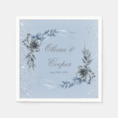 Dusty Blue en Silver Geometric Floral Wedding Servet (Voorkant)