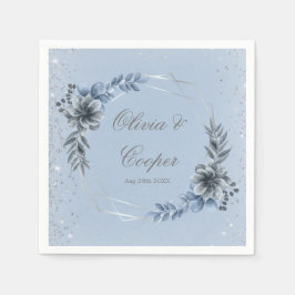 Dusty Blue en Silver Geometric Floral Wedding Servet