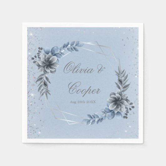 Dusty Blue en Silver Geometric Floral Wedding Servet (Voorkant)