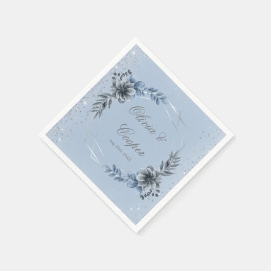 Dusty Blue en Silver Geometric Floral Wedding Servet (Hoek)