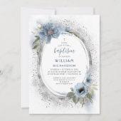 Dusty Blue en Silver Glitter Baptisme Kaart (Voorkant)