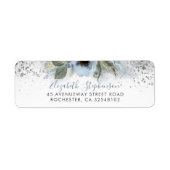 Dusty Blue en Silver Glitter Floral Trendy Etiket (Voorkant)