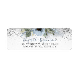 Dusty Blue en Silver Glitter Floral Trendy Etiket