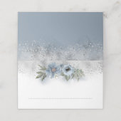 Dusty Blue en Silver Glitter Floral Wedding Plaatskaartje (Buitenkant ongevouwen)