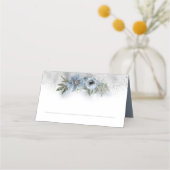 Dusty Blue en Silver Glitter Floral Wedding Plaatskaartje (Voorkant)