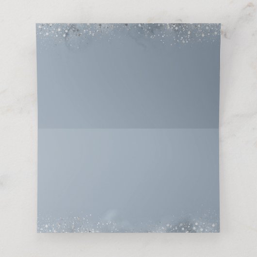 Dusty Blue en Silver Glitter Floral Wedding Plaatskaartje (Binnenkant ongevouwen)