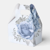 Dusty Blue en Silver Glitter Florals Wedding Bedankdoosjes (Achterkant)