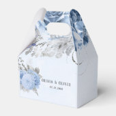 Dusty Blue en Silver Glitter Florals Wedding Bedankdoosjes (Voorkant Zijde)