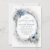 Dusty Blue en Silver Glitter Graduation Party Kaart (Voorkant)