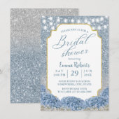 Dusty Blue en Silver Glitter Ombre Vrijgezellenfee Kaart (Voorkant / Achterkant)