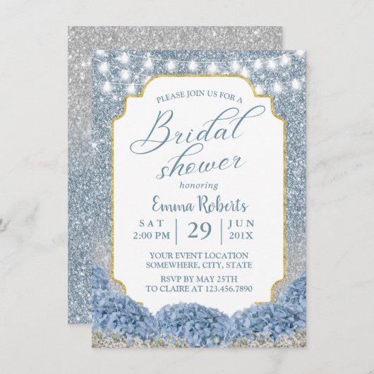 Dusty Blue en Silver Glitter Ombre Vrijgezellenfee Kaart (Voorkant / Achterkant)