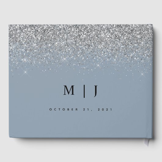 Dusty Blue en Silver Glitter Wedding Gastenboek (Achterkant)