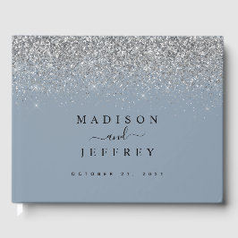 Dusty Blue en Silver Glitter Wedding Gastenboek