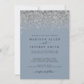 Dusty Blue en Silver Glitter Wedding Invitation Aankondiging (Voorkant)