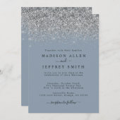 Dusty Blue en Silver Glitter Wedding Invitation Aankondiging (Voorkant / Achterkant)