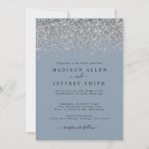 Dusty Blue en Silver Glitter Wedding Invitation