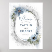 Dusty Blue en Silver Glitter Wedding Sign Poster (Voorkant)