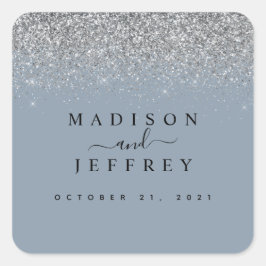 Dusty Blue en Silver Glitter Wedding Vierkante Sticker