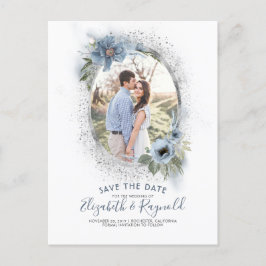 Dusty Blue en Silver Photo Save the Date Aankondigingskaart
