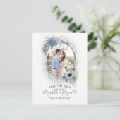 Dusty Blue en Silver Photo Save the Date Aankondigingskaart (Staand voorkant)