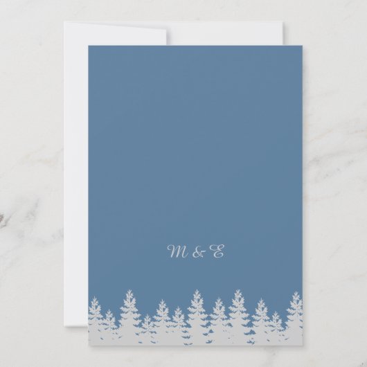 Dusty Blue en Silver Pine Trees Winter Wedding Kaart (Achterkant)
