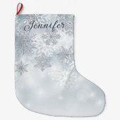 Dusty Blue en Silver Snowflake kerststooking Grote Kerstsok (Voorkant)