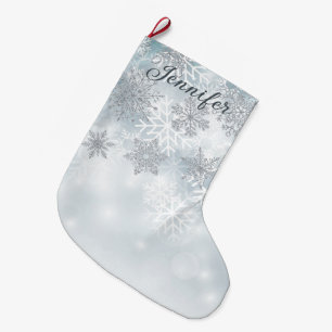 Dusty Blue en Silver Snowflake kerststooking Grote Kerstsok