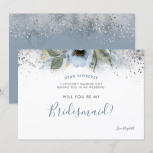 Dusty Blue en Silver wil je mijn bruidsmeisje zijn Kaart