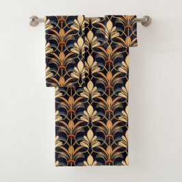 Dusty Blue en Sinaasappel Art Deco Bad Handdoek