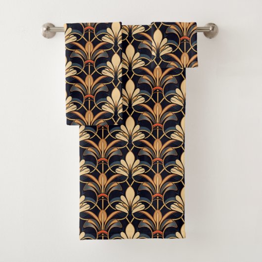 Dusty Blue en Sinaasappel Art Deco Bad Handdoek (Insitu)