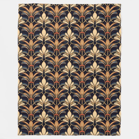 Dusty Blue en Sinaasappel Art Deco Fleece Deken (Voorkant)