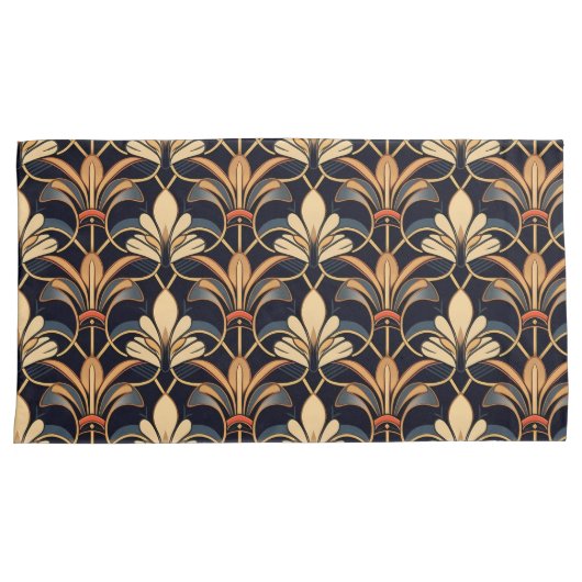 Dusty Blue en Sinaasappel Art Deco Kussensloop (Voorkant-Rechts)