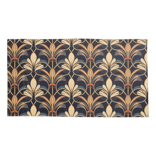 Dusty Blue en Sinaasappel Art Deco Kussensloop (Achterkant-Links)