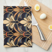 Dusty Blue en Sinaasappel Art Deco Theedoek (Quarter Fold)