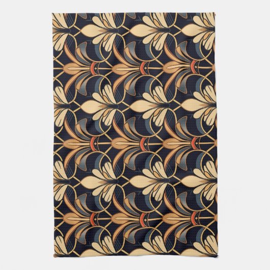 Dusty Blue en Sinaasappel Art Deco Theedoek (Verticaal)