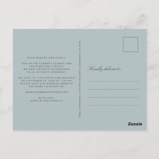 Dusty Blue en Slate | Foto van het micro-huwelijk  Briefkaart (Achterkant)