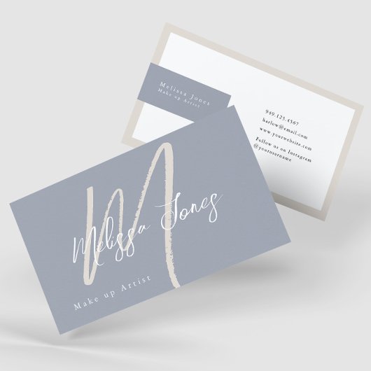 Dusty Blue en Tan Elegant Minimalist Visitekaartje
