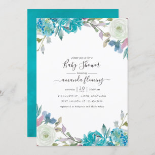 Dusty Blue en Turquoise Floral Baby shower Kaart