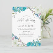 Dusty Blue en Turquoise Floral Bachelorette Party Kaart (Staand voorkant)