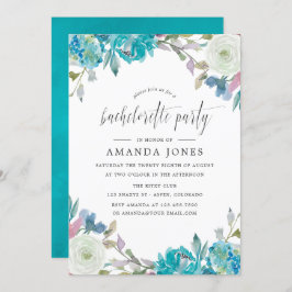 Dusty Blue en Turquoise Floral Bachelorette Party Kaart
