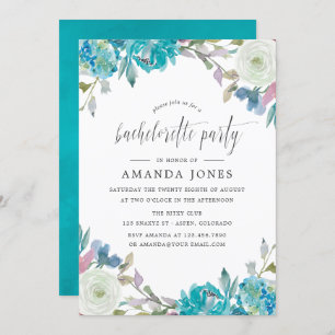 Dusty Blue en Turquoise Floral Bachelorette Party Kaart