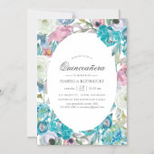 Dusty Blue en Turquoise Floral Quinceañera Magnetische Uitnodiging (Voorkant)
