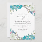 Dusty Blue en Turquoise Floral Rehearsal Dinner Kaart (Voorkant)