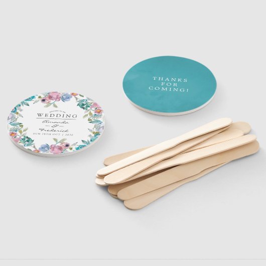 Dusty Blue en Turquoise Floral Wedding Favor Handwaaier (Niet-gemonteerd)