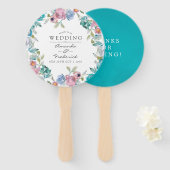 Dusty Blue en Turquoise Floral Wedding Favor Handwaaier (Voorkant en achterkant)
